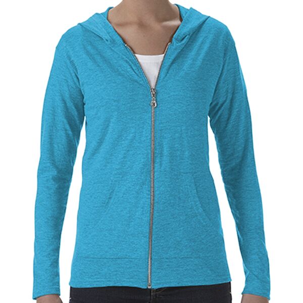 Women's Triblend Full-Zip Hooded Long Sleeve T-Shirt Thumbnail